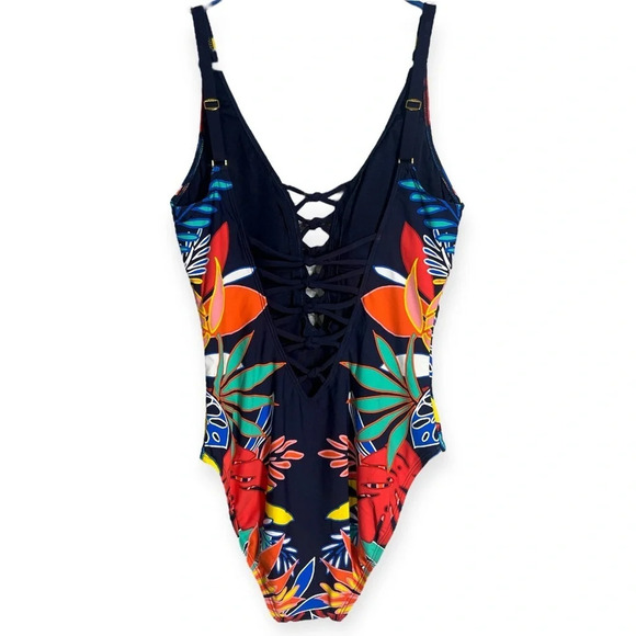 Bleu Rod Beattie multicolor one piece swimsuit COLOR FIELD LACE DOWN ONE-PIECE 8 - Picture 5 of 8